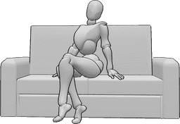 Référence des poses- Pose de flirt assise - La femme est assise sur le canapé et prend la pose pour flirter.