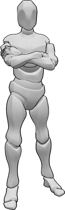 Referencia de poses- Postura masculina de brazos cruzados - Varón de pie con los brazos cruzados