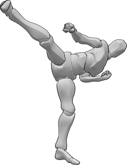 Riferimento alle pose- Posa di calcio maschile di taekwondo - Calcio frontale maschile di taekwondo con posa della gamba destra
