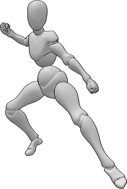 Référence des poses- Pose d'art martial féminin - Femme attaquant, pose d'art martial