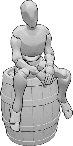 Référence des poses- homme assis sur un tonneau - homme assis sur un tonneau, avant-bras sur les genoux