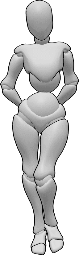 Posen-Referenz- Schüchterne Frau in stehender Pose - Schüchternes Weibchen steht und hält die Hände hinter dem Rücken in Pose
