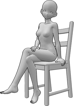 Referencia de poses- Anime sentado en una silla - Mujer anime segura de sí misma sentada en una silla