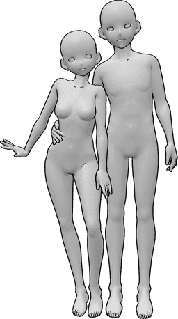 Referencia de poses- Anime de pie pose de pareja - Pareja anime femenina y masculina posan