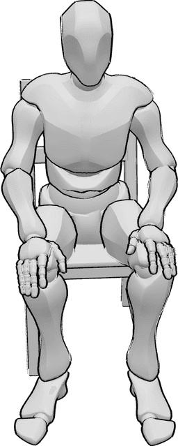 Referência de poses- homem sentado numa cadeira com as mãos nos joelhos - homem sentado numa cadeira com as mãos nos joelhos