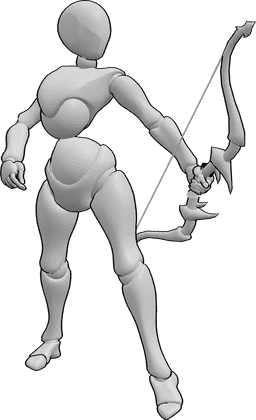 Referencia de poses- Postura de reverencia femenina de pie - La mujer está de pie y sostiene un arco