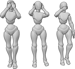 Referência de poses- Três mulheres em pose de pé - Três mulheres de pé e em pose; pose 