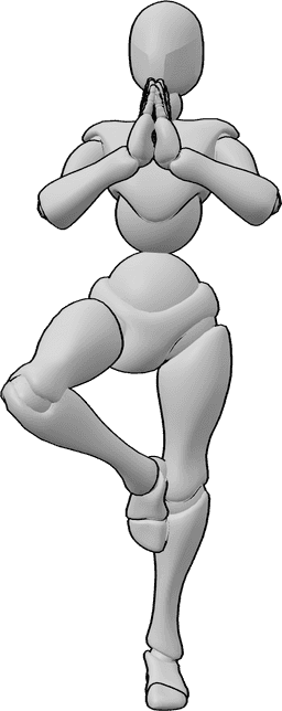 Référence des poses- Pose de yoga avec une jambe - Une femme fait du yoga ou de la méditation en se tenant debout sur une jambe.