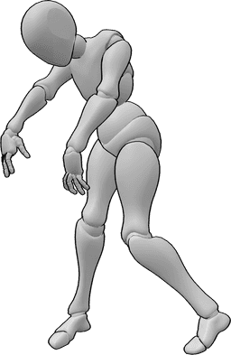 Referencia de poses- Aterradora pose de zombi femenina - Zombie femenino espeluznante está caminando lentamente pose