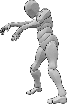 Référence des poses- Pose effrayante d'un zombie mâle - Un zombie masculin effrayant marche lentement pose