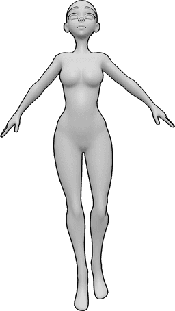 Referencia de poses- Postura flotante de mujer anime - Anime femenino está flotando y mirando hacia arriba pose