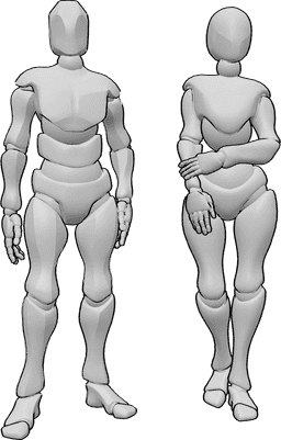Referencia de poses- Postura de espera femenina masculina - Mujer y hombre están uno al lado del otro, esperando algo