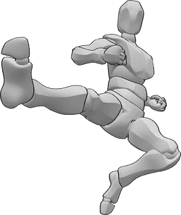 Referencia de poses- Patada masculina pose de aire - Potente patada masculina en el aire pose