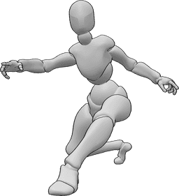 Referencia de poses- Postura de altura de aterrizaje femenina - Mujer aterrizando en el suelo desde una pose de altura