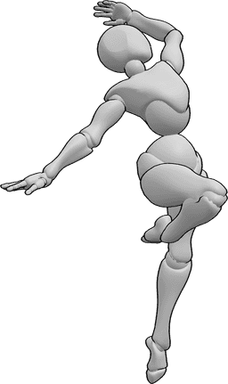 Riferimento alle pose- Posizione di rilascio con un piede - Donna che esegue una posa dinamica di danza classica su un piede solo
