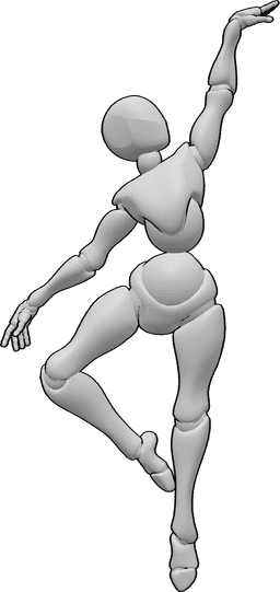 Riferimento alle pose- Posa di danza classica con il piede sinistro - Femmina in posizione di danza classica sul piede sinistro, mano sinistra sollevata