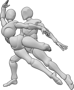 Référence des poses- Pose dynamique de danse classique - Pose dynamique de ballet, femme et homme dansant une pose de ballet