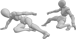 Référence des poses- Deux femmes glissent - Diapositive de deux femmes bot - Vue en contre-plongée