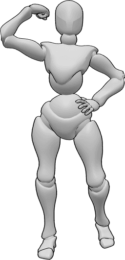 Riferimento alle pose- Posa delle braccia di un bodybuilder donna - Donna culturista che mostra i suoi muscoli in posa
