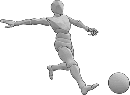 Posen-Referenz- Kicking Fußball Pose - Männchen spielt Fußball, läuft und kickt den Ball Pose