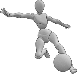 Référence des poses- Pose du coup de pied de but féminin - Une joueuse de football frappe le ballon dans le but.