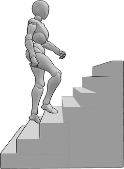Riferimento alle pose- Posa femminile di camminata sulle scale - La donna sale le scale in posa