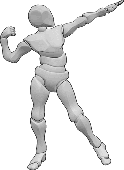Referencia de poses- Héroe culturista - Culturista masculino de pie mostrando músculos, pose de héroe