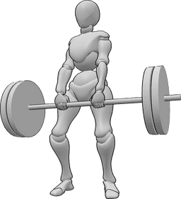 Référence des poses- Pose femme poids lourds - Une femme bodybuilder soulève des poids lourds à deux mains