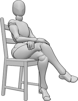 Referência de poses- Pose feminina de pernas cruzadas - Mulher sentada numa cadeira com uma pose de pernas cruzadas