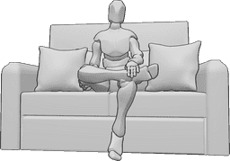 Referencia de poses- Hombre sentado en pose informal - Varón sentado despreocupadamente con las piernas cruzadas en el sofá posa