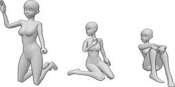 Referência de poses- Três mulheres sentadas - Três mulheres sentadas em poses giras