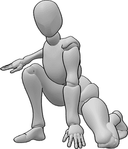 Referência de poses- Pose de aterragem ajoelhada - A mulher aterra de joelhos, em pose ajoelhada