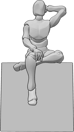 Posen-Referenz- Sitzende, nach oben schauende Pose - Männliches Modell sitzt, schaut auf und posiert