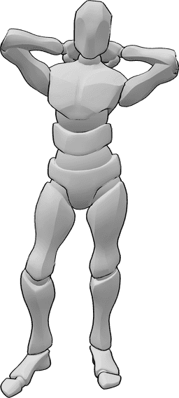 Posen-Referenz- Entspanntes Modell in stehender Pose - Mann steht und posiert mit zurückgehaltenen Händen