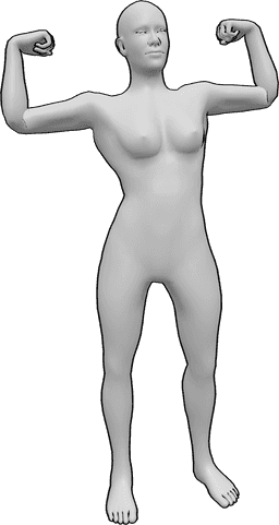 Riferimento alle pose- Muscoli delle braccia in posizione eretta - La donna è in piedi e mostra i muscoli delle braccia