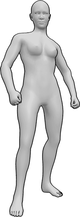 Posen-Referenz- Muskulöse weibliche stehende Pose - Muskulöse Frau steht in kampfbereiter Pose