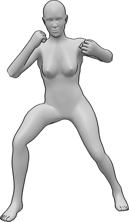 Referencia de poses- Postura de boxeadora musculosa - Mujer musculosa lista para boxear, mujer musculosa en pose de pie
