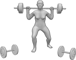 Referencia de poses- Musculosa pose de entrenamiento femenina - Mujer musculosa está haciendo entrenamiento, levantando pesas