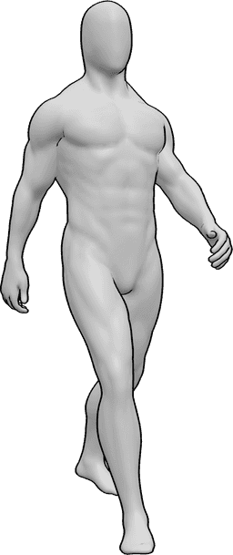 Posen-Referenz- Männlich lässige Gehpose - Mann geht lässig und schaut nach vorne Pose