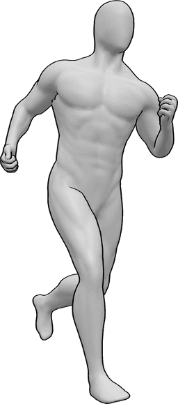 Referência de poses- Pose de corrida masculina - O macho está a correr, a olhar para a pose