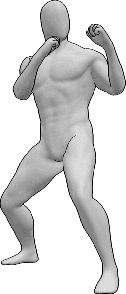 Référence des poses- Pose de boxe masculine - Le mâle est prêt à se battre, pose de boxe