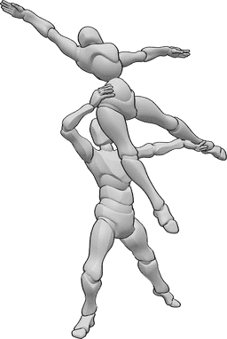 Referência de poses- Pose de elevação de homem e mulher - A mulher e o homem estão a dançar, o homem levanta a mulher e faz pose