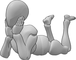 Posen-Referenz- Liegende angelehnte Hände Pose - Die Frau liegt auf dem Bauch und stützt sich auf ihre Hände.