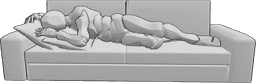 Riferimento alle pose- Posa maschile sul divano - L'uomo è sdraiato, dorme sul divano con i pilastri