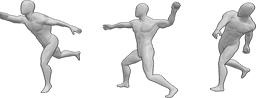 Posen-Referenz- Wurfpositionen - Drei realistische Männermodelle in verschiedenen Wurfpositionen