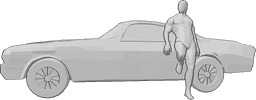 Référence des poses- Homme musclé posant pour une voiture - Un homme musclé et confiant s'appuie fièrement sur sa voiture.