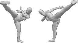 Posen-Referenz- Kicking Pose - Zwei realistische Frauenmodelle in zwei verschiedenen Kicking-Posen