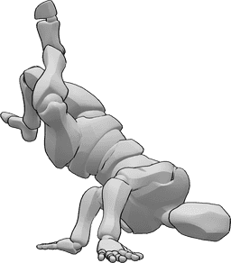 Referencia de poses- Postura masculina de breakdance - Hombre bailando breakdance y haciendo una postura de manos paradas