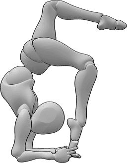 Posen-Referenz- Akrobatische Ellenbogen-Handstand-Pose - Frau führt eine akrobatische Ellbogenstellung aus
