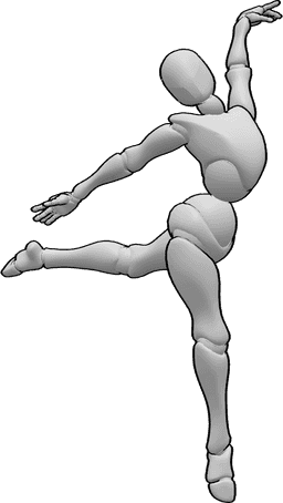 Referência de poses- Pose de dança feminina - Pose de dança feminina nos dedos do pé direito com a perna esquerda levantada